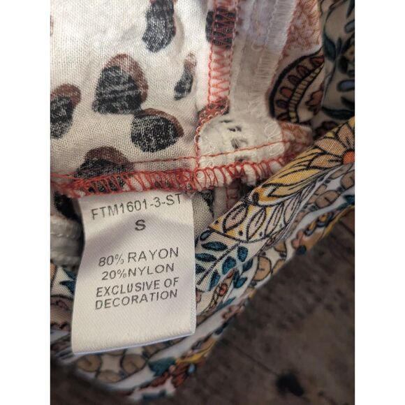 THML S Mixed Print Tunic Blouse - Boho Rust Animal Print Floral Long Sleeve - Picture 3 of 5